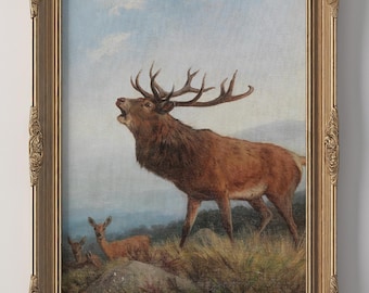 PRINTED Vintage Elk Wall Art Rustic Cabin Decor Majestic Stag Wildlife Painting Mountain Lodge Wall Art Western Nature Home Decor VPI-144