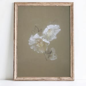 White Floral Vintage Print Botanical Flower Wall Art Antique Style Rustic Home Decor minimalist floral art earth tone art digital download
