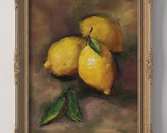 PRINTED Lemon Wall Art Vintage Print Botanical Yellow Fruit Kitchen Decor Rustic Farmhouse wall art fruit still life oil painting VPJ-20