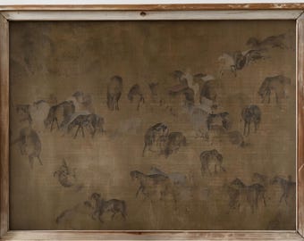 Vintage Muted Horse Landscape Painting Moody Equestrian Wall Art Brown Neutral Oil Painting Antique Horse Decor Farmhouse Digital Download