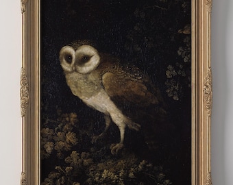 PRINTED Antique Owl Painting Dark Academia Wall Art Vintage Bird Print Gothic Animal Illustration Moody Home Decor VPR-29