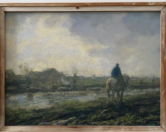 Vintage Horse Landscape Wall Art Vintage Moody Green Farm Painting Rustic Country Wall Decor Equestrian Art Farmhouse Print Digital Download