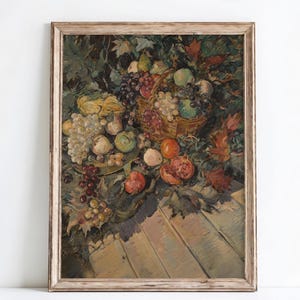 Vintage Kitchen Still Life Printable Art Rustic Farmhouse Fruit Painting Country Wall Decor Digital Download Kitchen Decor fruit