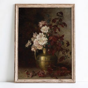 Moody Floral Wall Art Vintage Dark Flower Painting Romantic Gothic Home Decor Dark Academia floral still life painting digital download