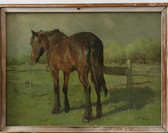 PRINTED Vintage Horse Wall Art Antique Horse Painting Farmhouse Equestrian Art Rustic Country Horse Wall Decor Traditional Animal VPI-133