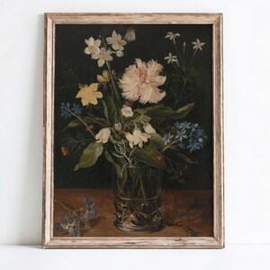 Moody Floral Wall Art Printable Vintage Flower Painting Digital Download Dark Botanical Print Antique Style Floral Decor