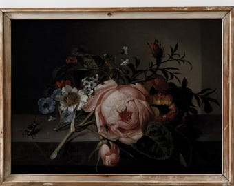 PRINTED Moody Floral Wall Art Vintage Rose Print Antique Flower Poster Romantic Gothic Decor Dark Academia Floral Still Life VPR-30
