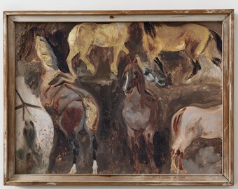 Vintage Abstract Horse Wall Art Equestrian Painting Rustic Horse Artwork Digital Download Western Farmhouse Wall Art Earth Tone Painting