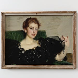 Vintage Woman Portrait Wall Art Antique Printable Victorian Painting Moody wall art Digital Download Feminine Home Decor