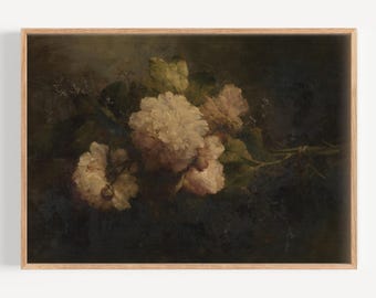 Moody Floral Printable Wall Art Vintage Botanical Flower Painting Dark Antique Digital Download for Farmhouse Decor
