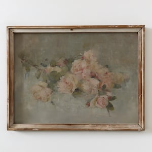 Cottagecore Floral Wall Art Printable Vintage Botanical Flower Print Cozy Country Decor soft pink floral painting roses art Digital Download