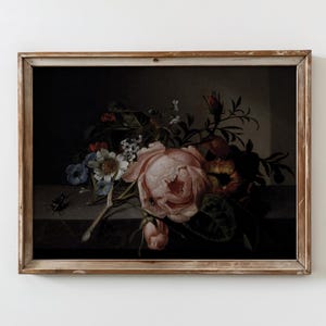 Moody Floral Wall Art Vintage Rose Print Antique Flower Poster Romantic Gothic Decor Dark Academia Floral Still Life Digital Download