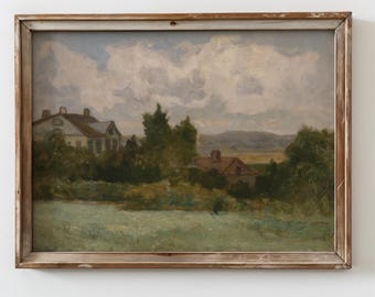 Vintage Landscape Cottage Wall Art Rustic Painting Printable Country Home Decor Digital Download Green Landscape Painting Farmhouse Decor