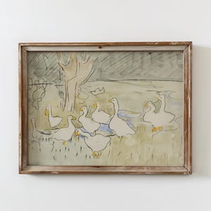 Arte de parede vintage para impressão de ganso – Decoração de fazenda em aquarela antiga para berçário ou casa de campo – Download digital instantâneo