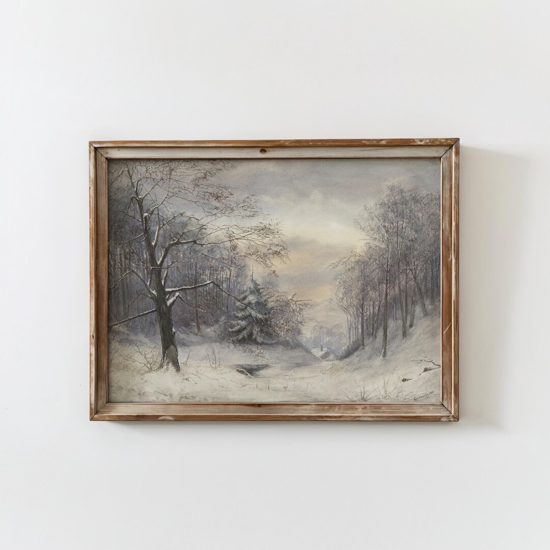 Winter Landscape Printable Wall Art Vintage Snowy Countryside Scene ...