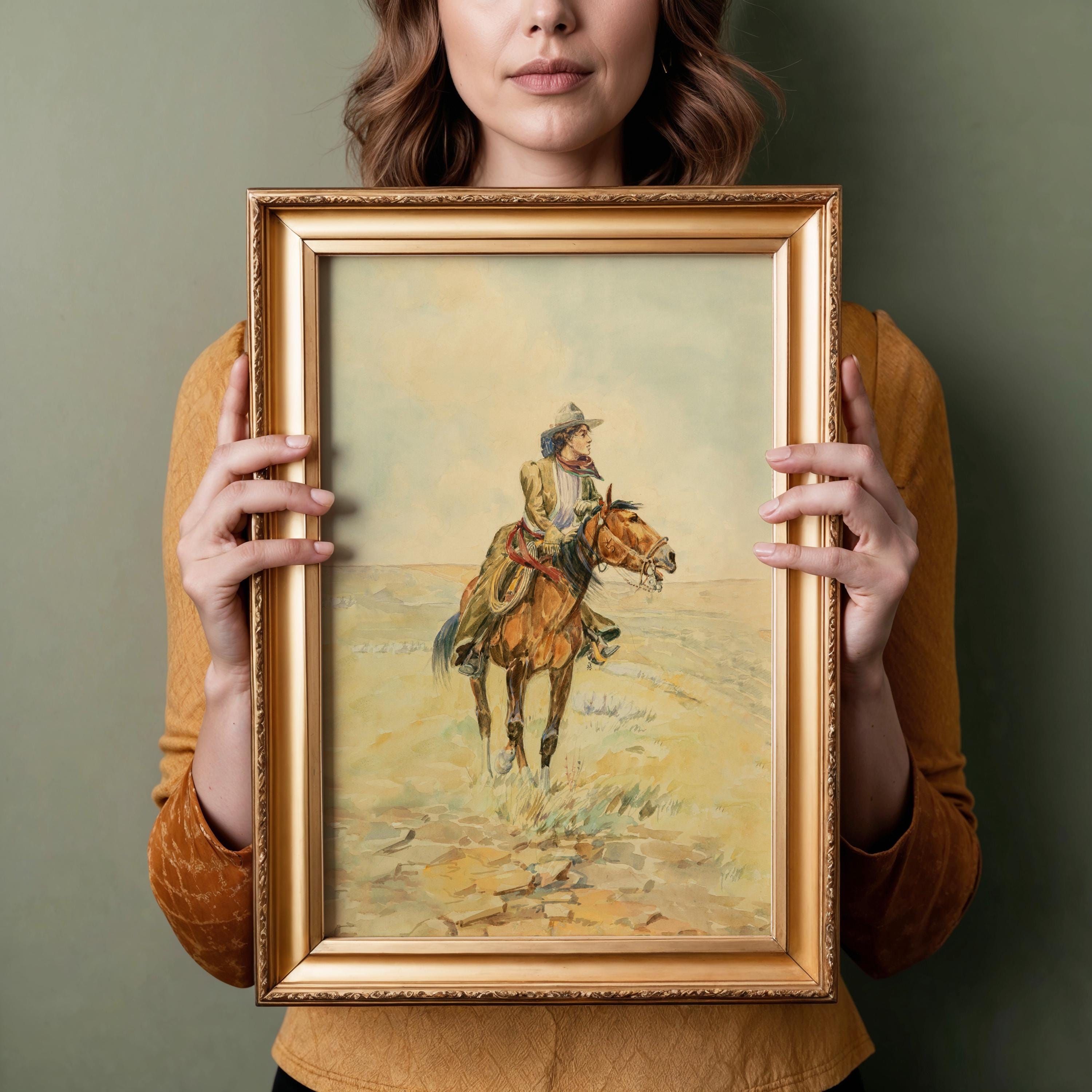 Vintage Cowgirl Painting Watercolor Horse Wall Art PRINTED Western ...