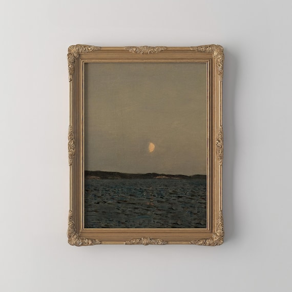 Vintage Norwegian Coastal Wall Art Vertical Moody Seascape Nordic Blue Landscape Scandinavian Home Decor Print Digital Download
