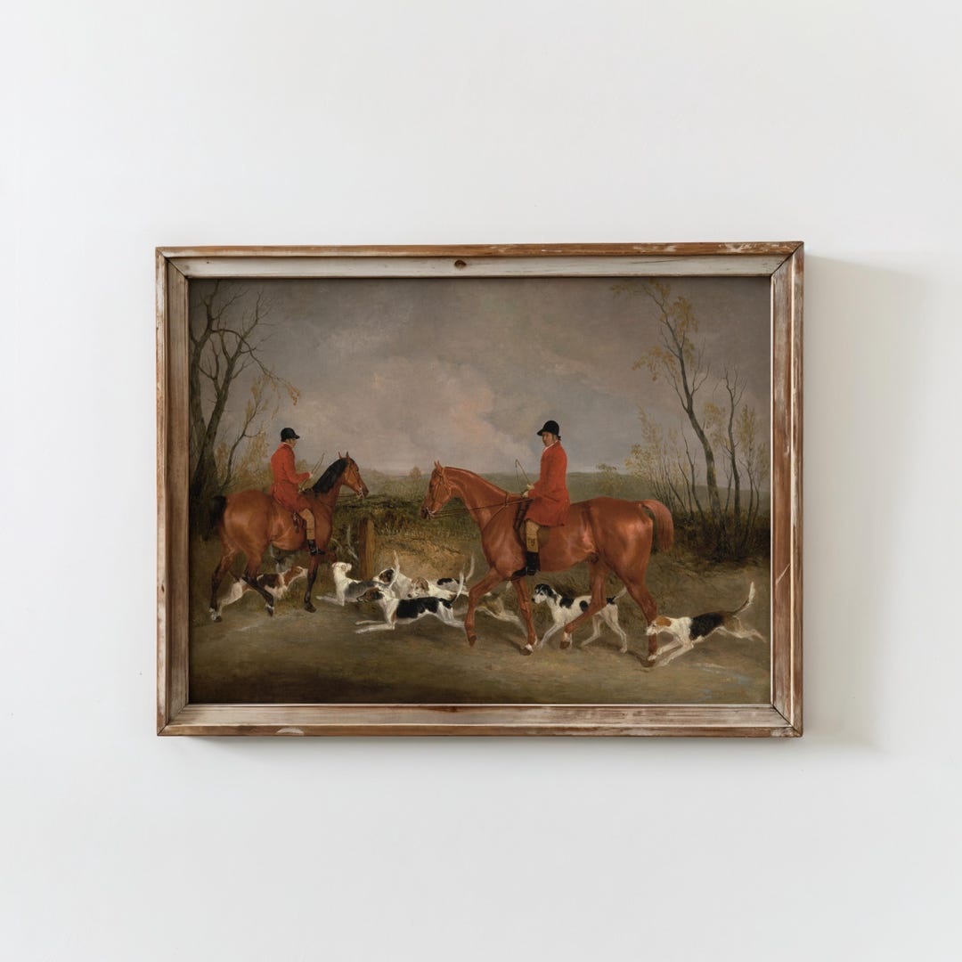 Vintage Fox Hunting Oil Painting Antique Equestrian Scene Art English ...
