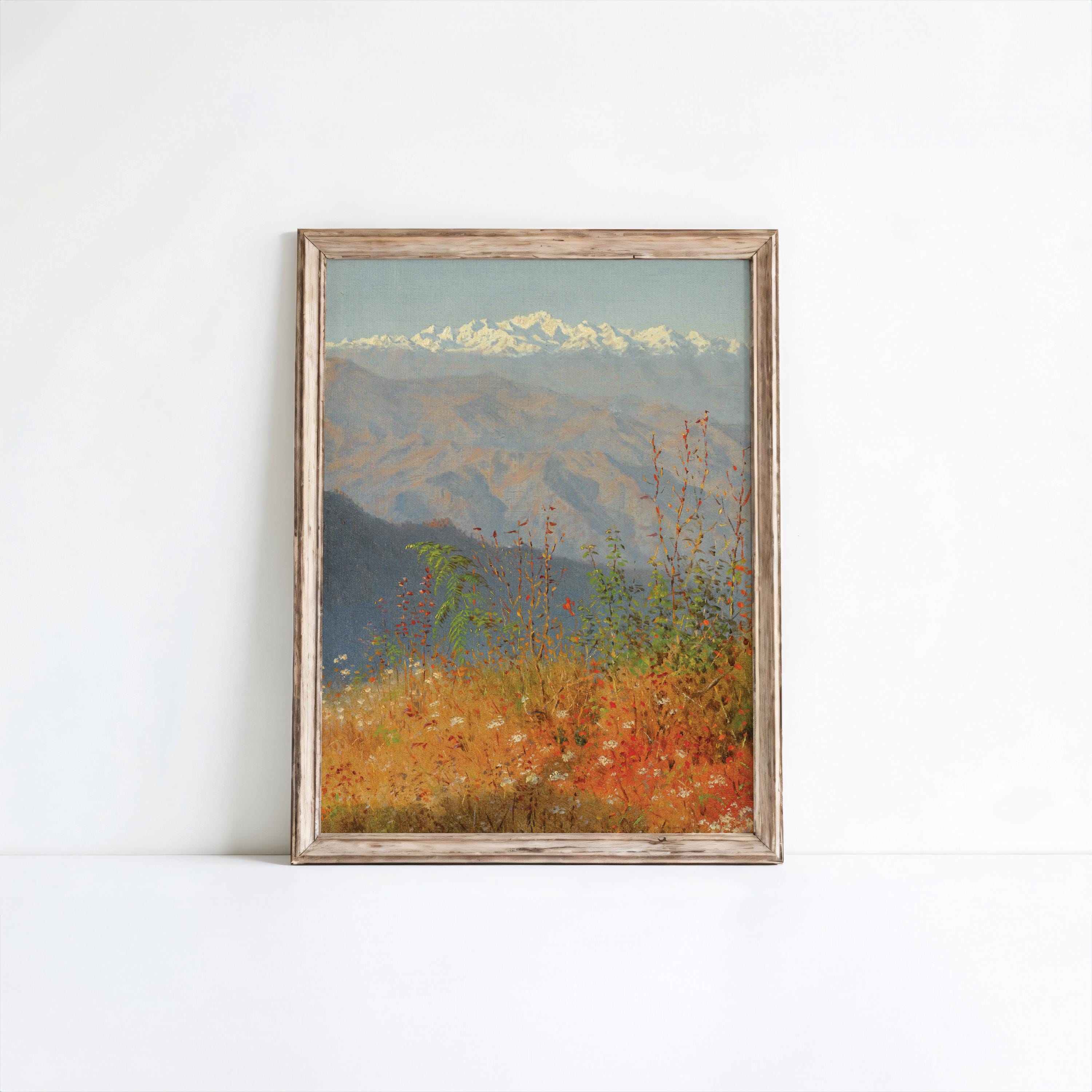 ヴィンテージの夕焼け風景画、自然プリント、デジタルダウンロード