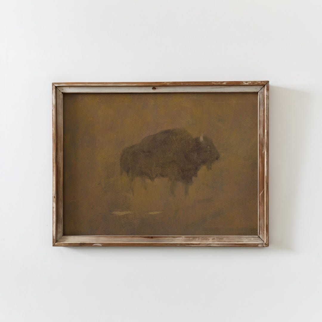 PRINTED Vintage Bison Art Print Rustic Farmhouse Animal Wall Decor ...