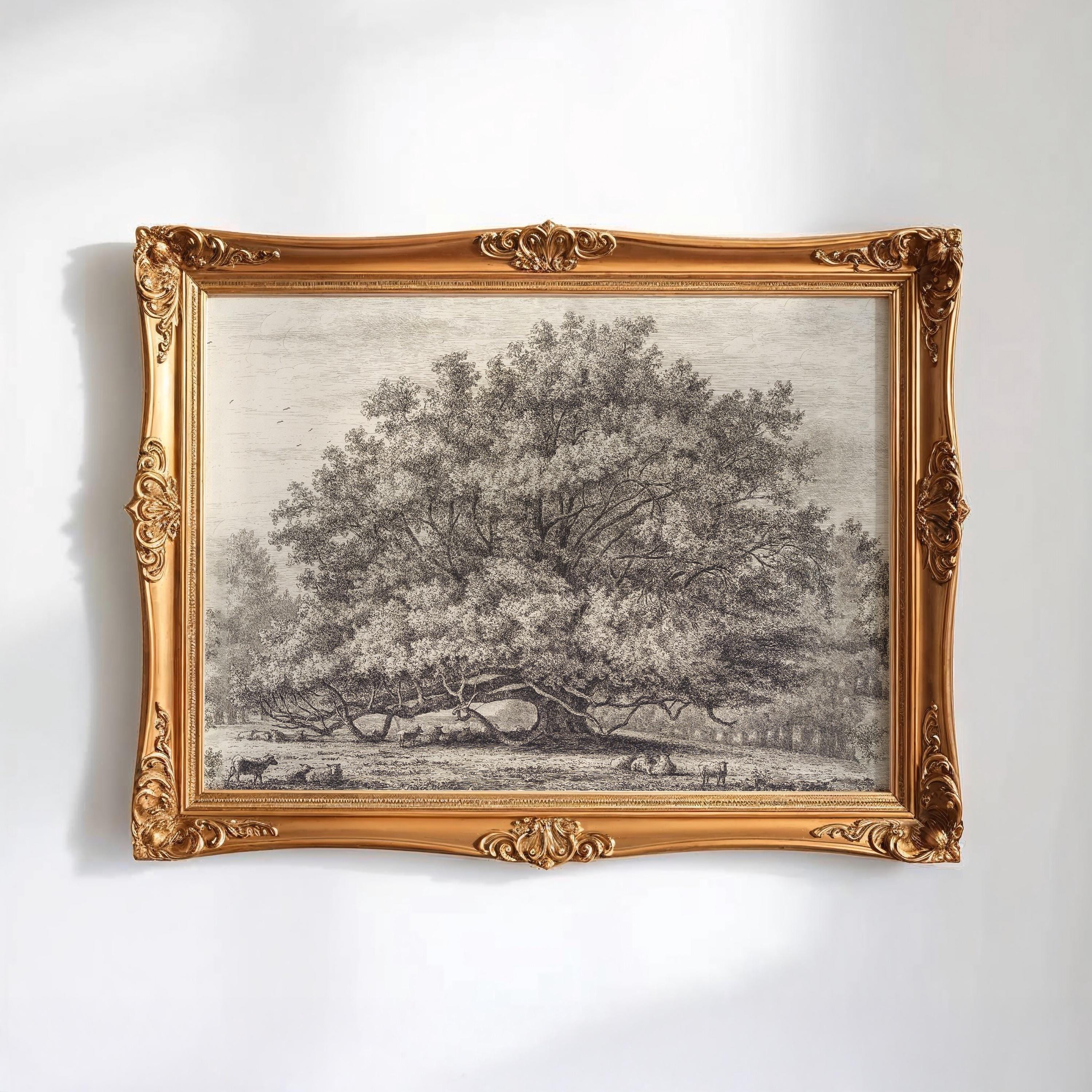 Oak Arkwork Vintage Oak Tree Wall Art Rustic Farmhouse Landscape Print Earth Tone ...