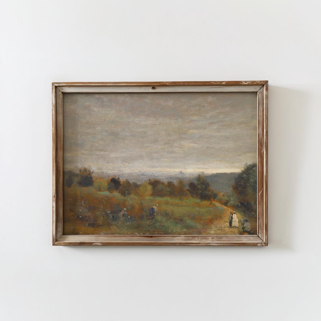 Vintage Muted Landscape Oil Painting PRINTED Moody Countryside Scene ...