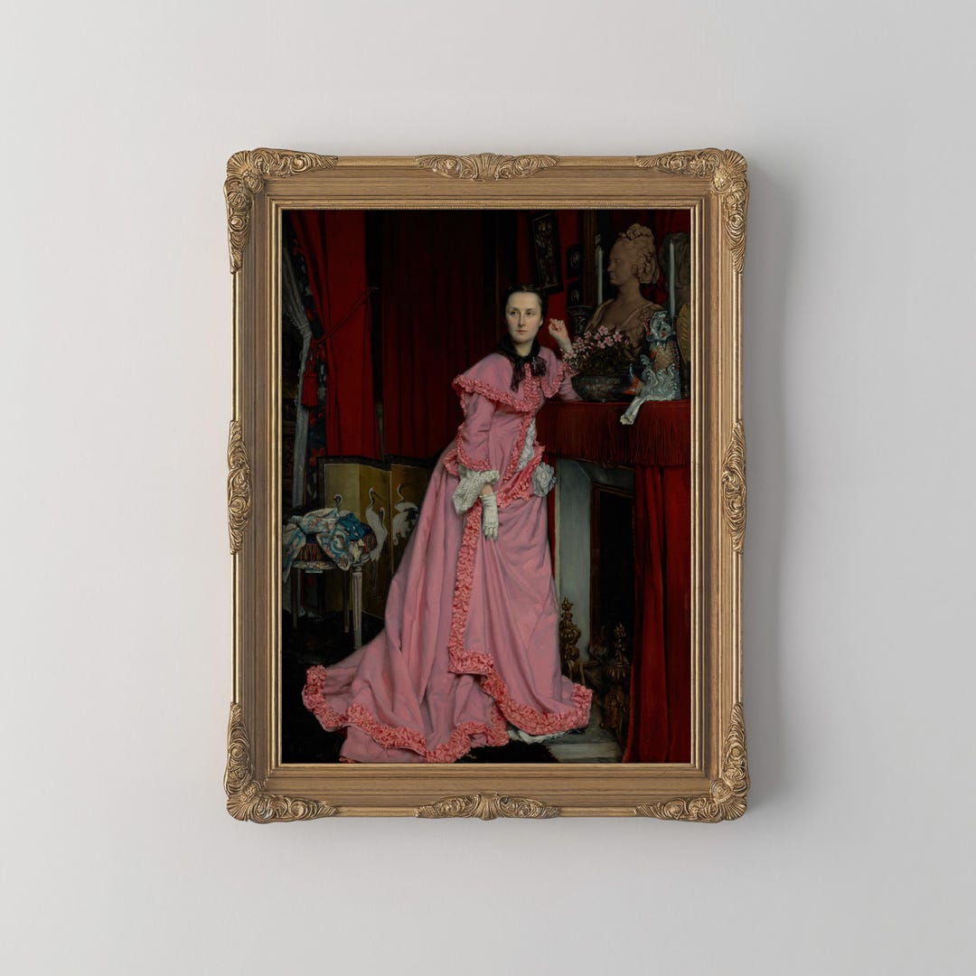 Vintage Victorian Woman Portrait Painting Pink Dress Wall Art Moody ...