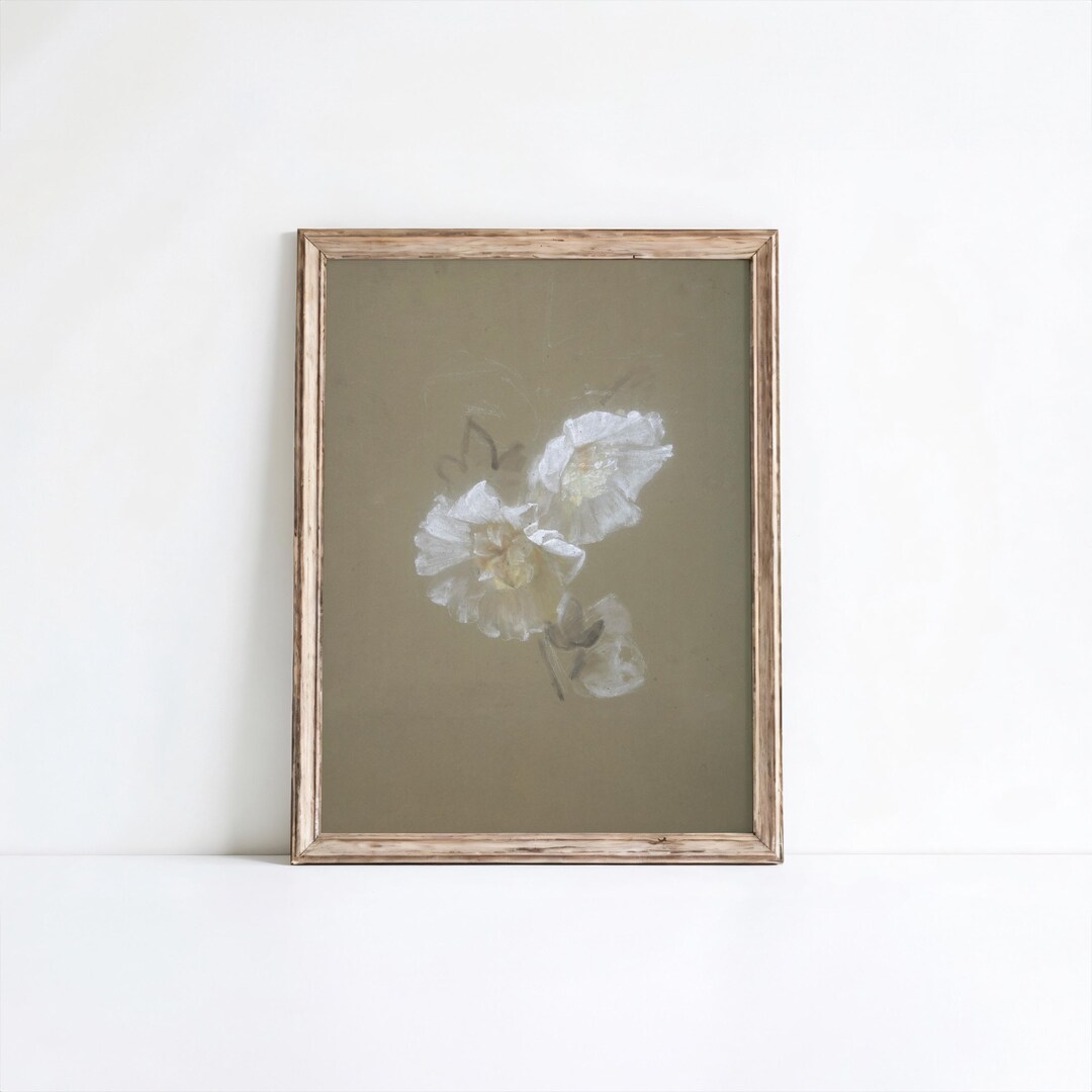 PRINTED White Floral Vintage Print Botanical Flower Wall Art Antique ...