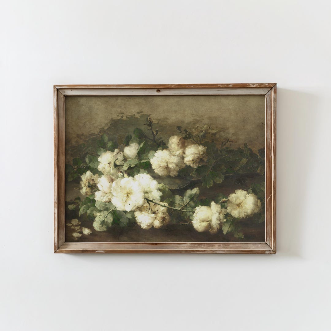Antique Flower Painting White Floral Print Vintage Botanical Wall Art ...