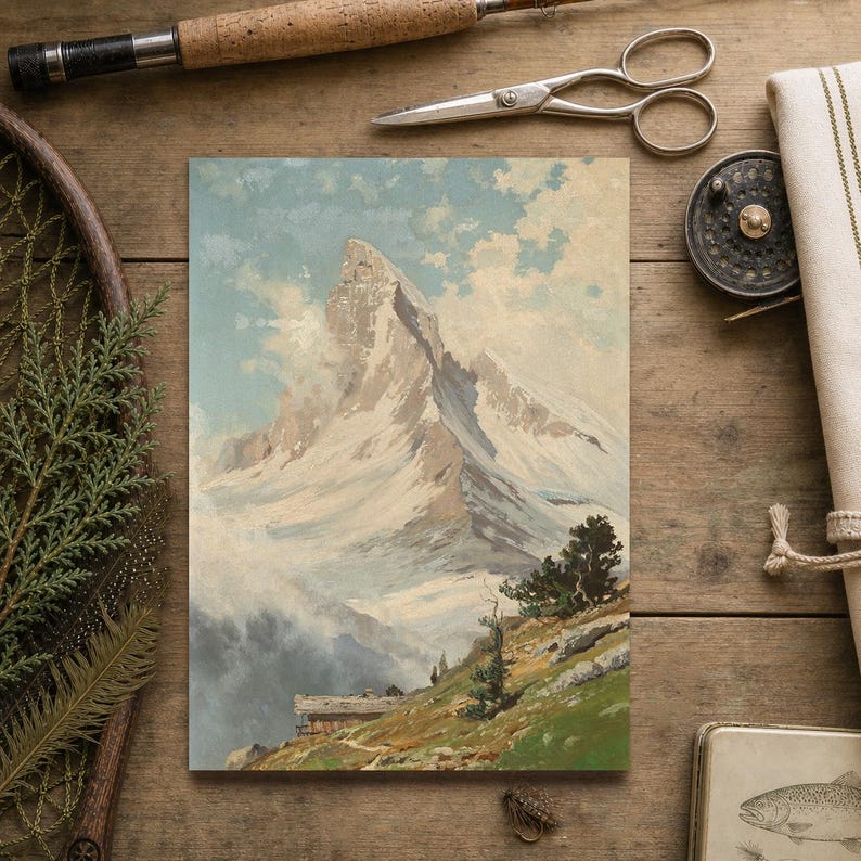 Vintage Landscape Painting for Living Room Mountain Art Outdoor Wall ...