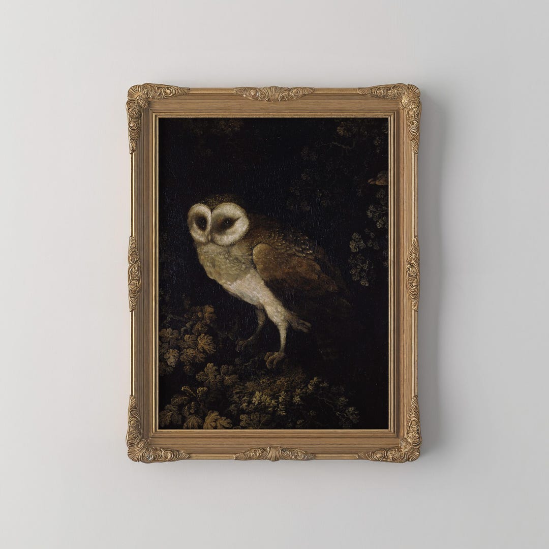PRINTED Antique Owl Painting Dark Academia Wall Art Vintage Bird Print ...