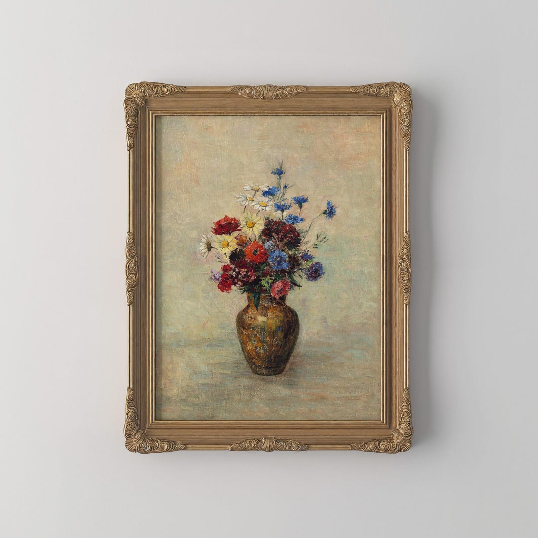 Vintage Wildflower Bouquet Still Life Floral Oil Painting Cottagecore ...