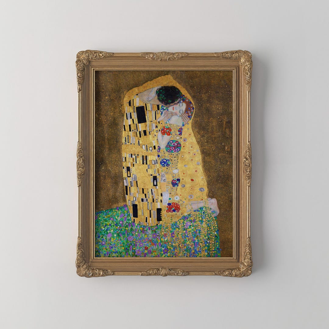 PRINTED Klimt the Kiss Gold Wall Art Romantic Lovers Painting Print ...