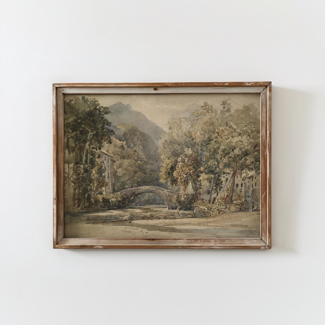 Vintage Woodland Watercolor Painting Antique Earth Tone Farmhouse Wall ...