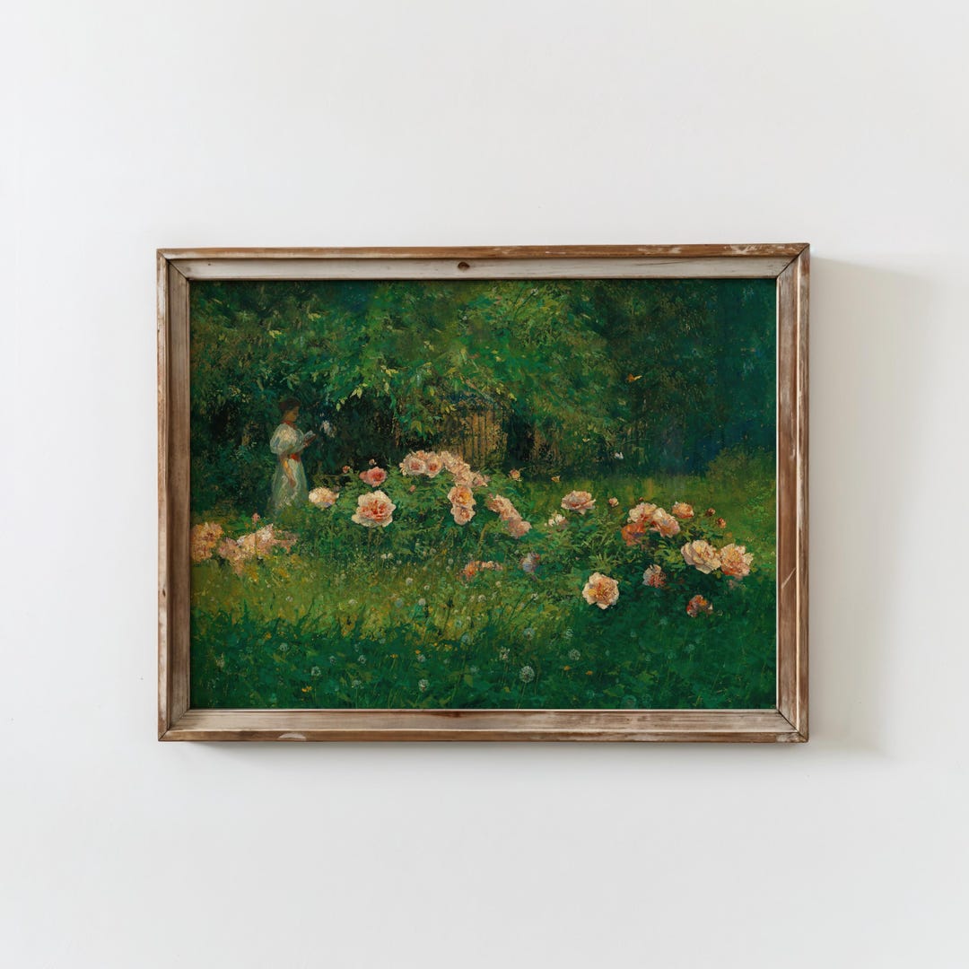 PRINTED Vintage Rose Garden Wall Art Floral Print Cottagecore Flower ...