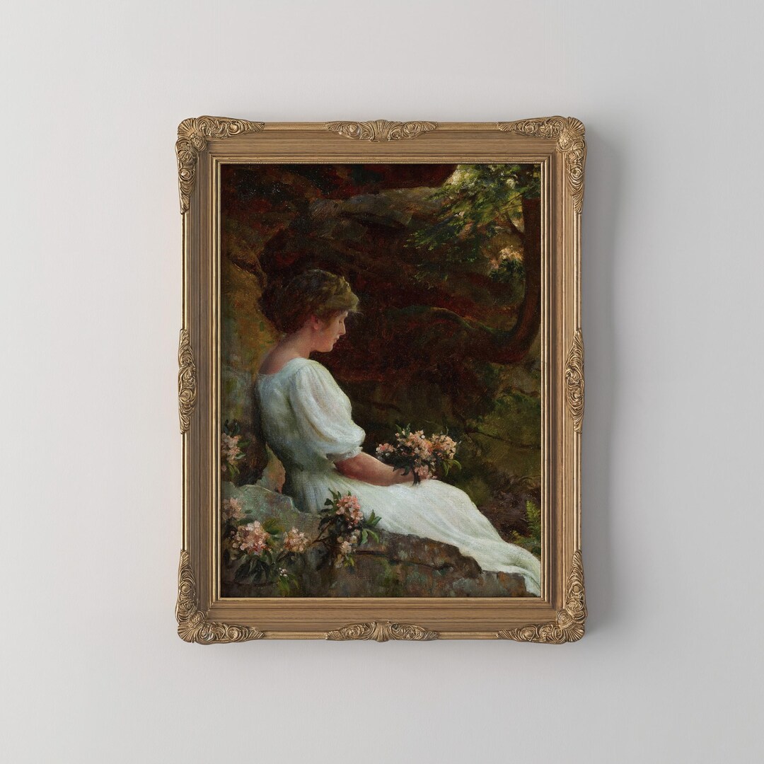 Vintage Portrait Woman With Flowers PRINTED Victorian Oil Painting ...
