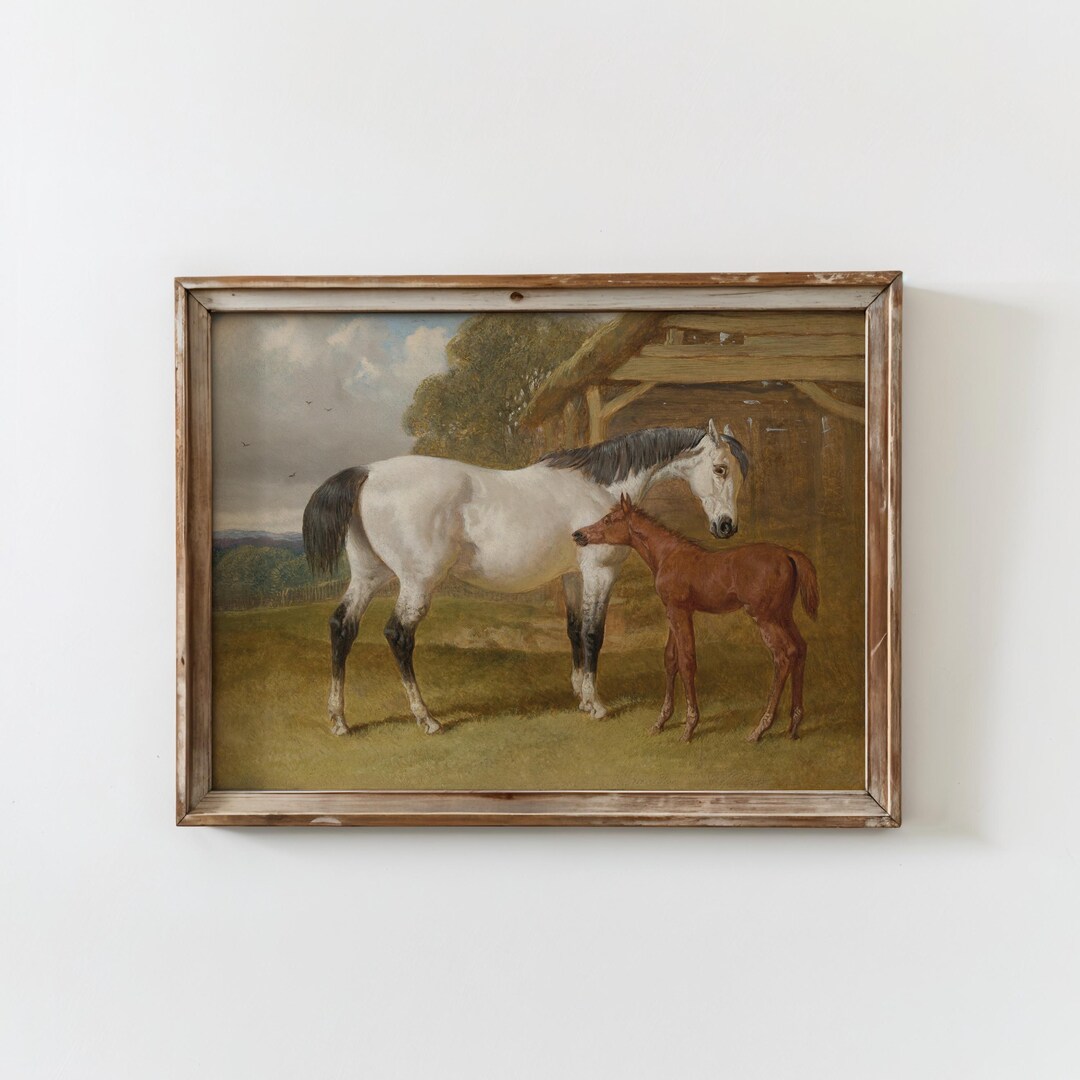 Vintage Horse Wall Art Mare and Foal Painting Equestrian Farmhouse ...