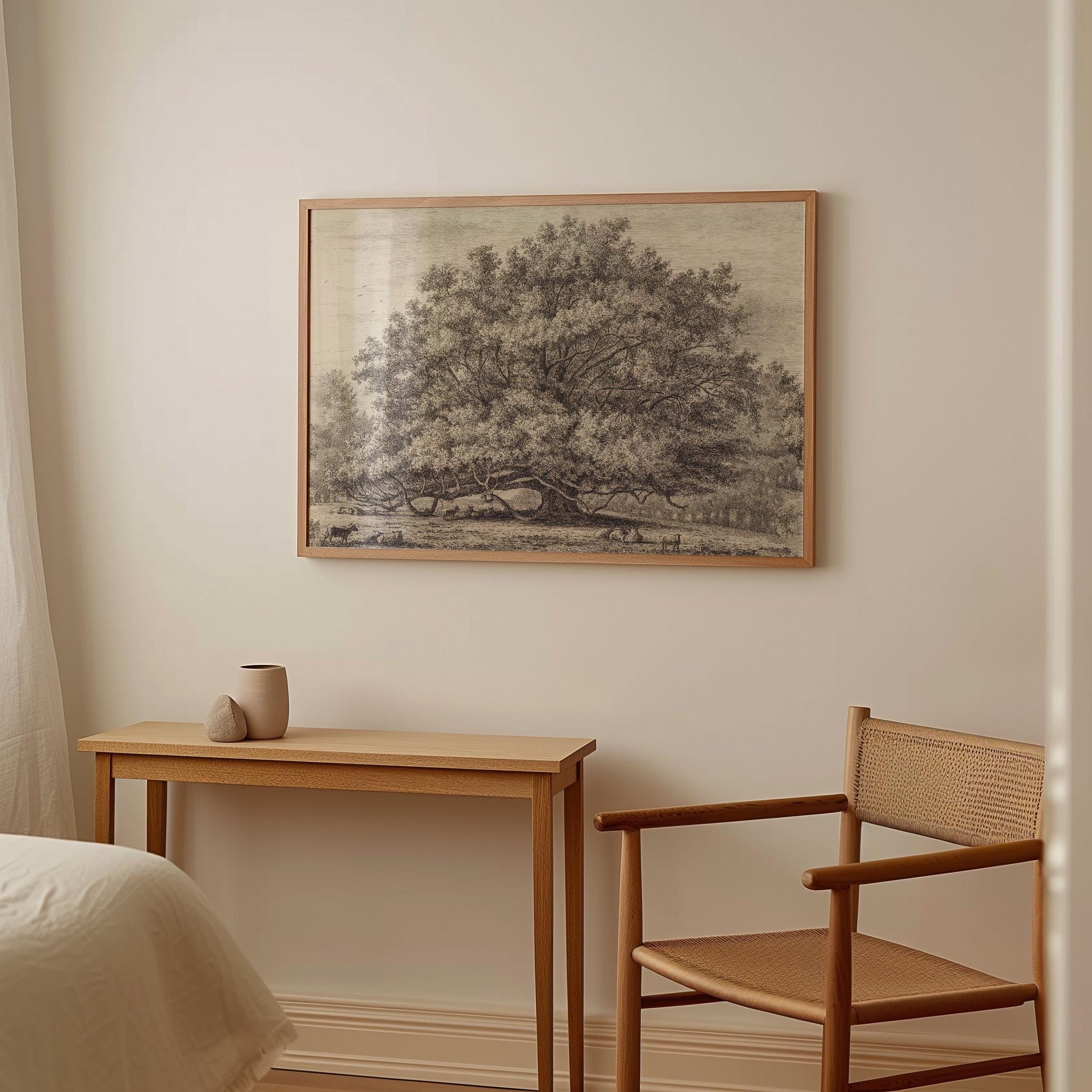 Oak Arkwork Vintage Oak Tree Wall Art Rustic Farmhouse Landscape Print Earth Tone ...