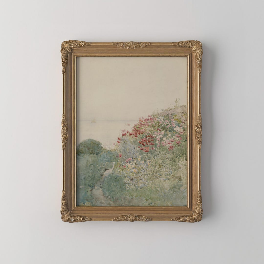 PRINTED Watercolor Landscape Flower Garden Painting Vintage Floral Wall ...