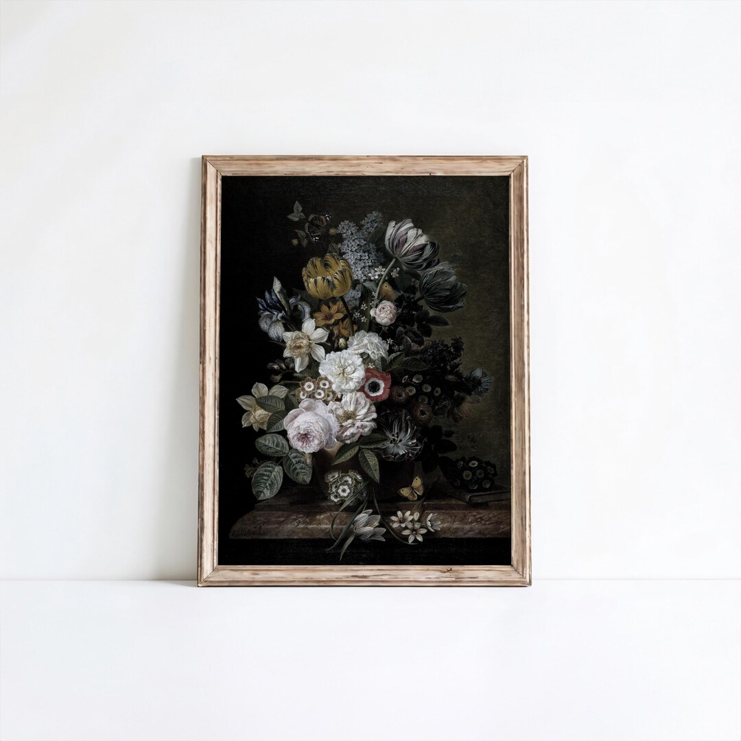 Moody Floral Wall Art Dark Flower Painting Printable Vintage Still Life ...
