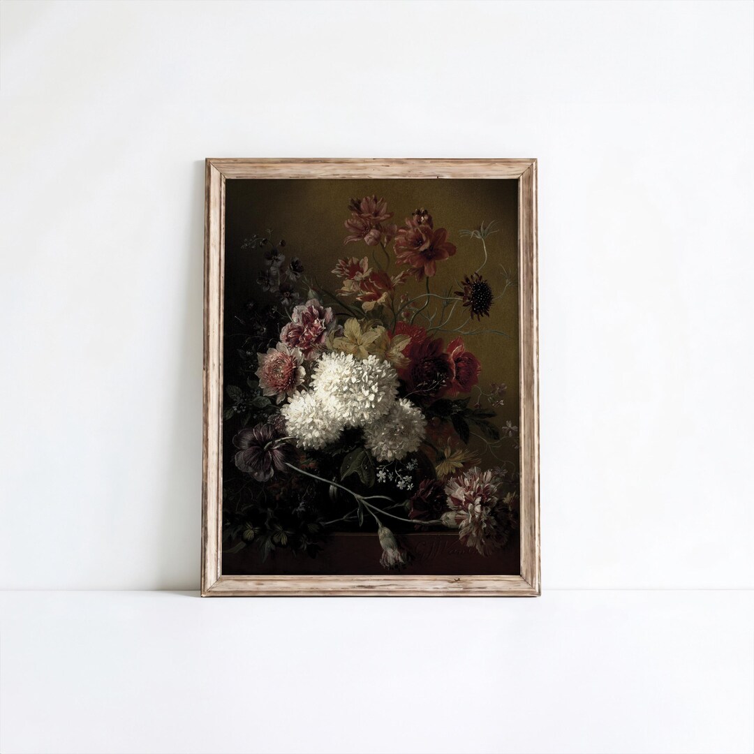Moody Floral Still Life Wall Art Dark Vintage Oil Painting Printable ...