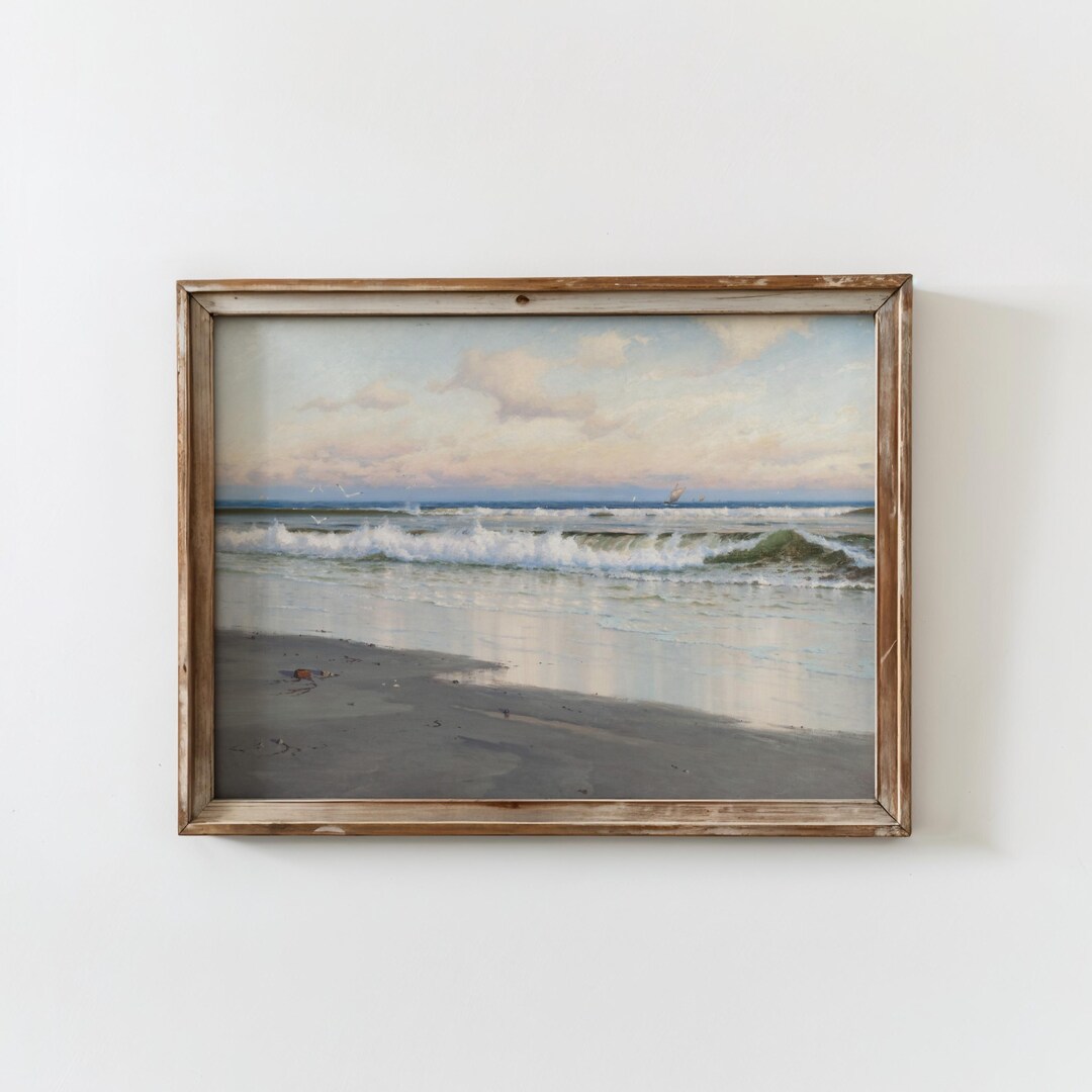 Coastal Beach Seascape Wall Art Vintage Ocean Print Nautical Shoreline ...