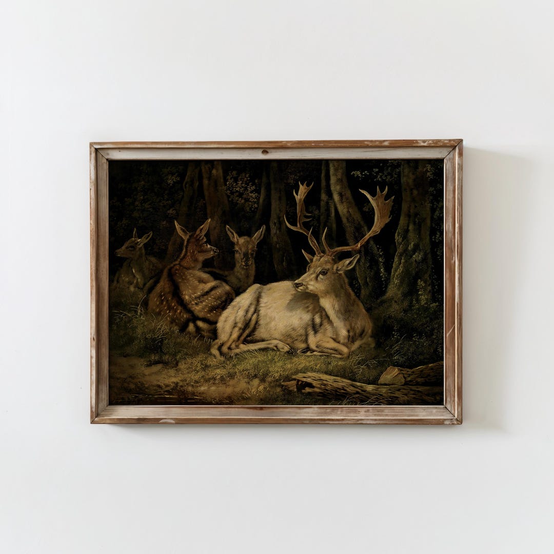 Vintage Deer Painting Antique Wildlife Art Rustic Forest Animal Decor ...