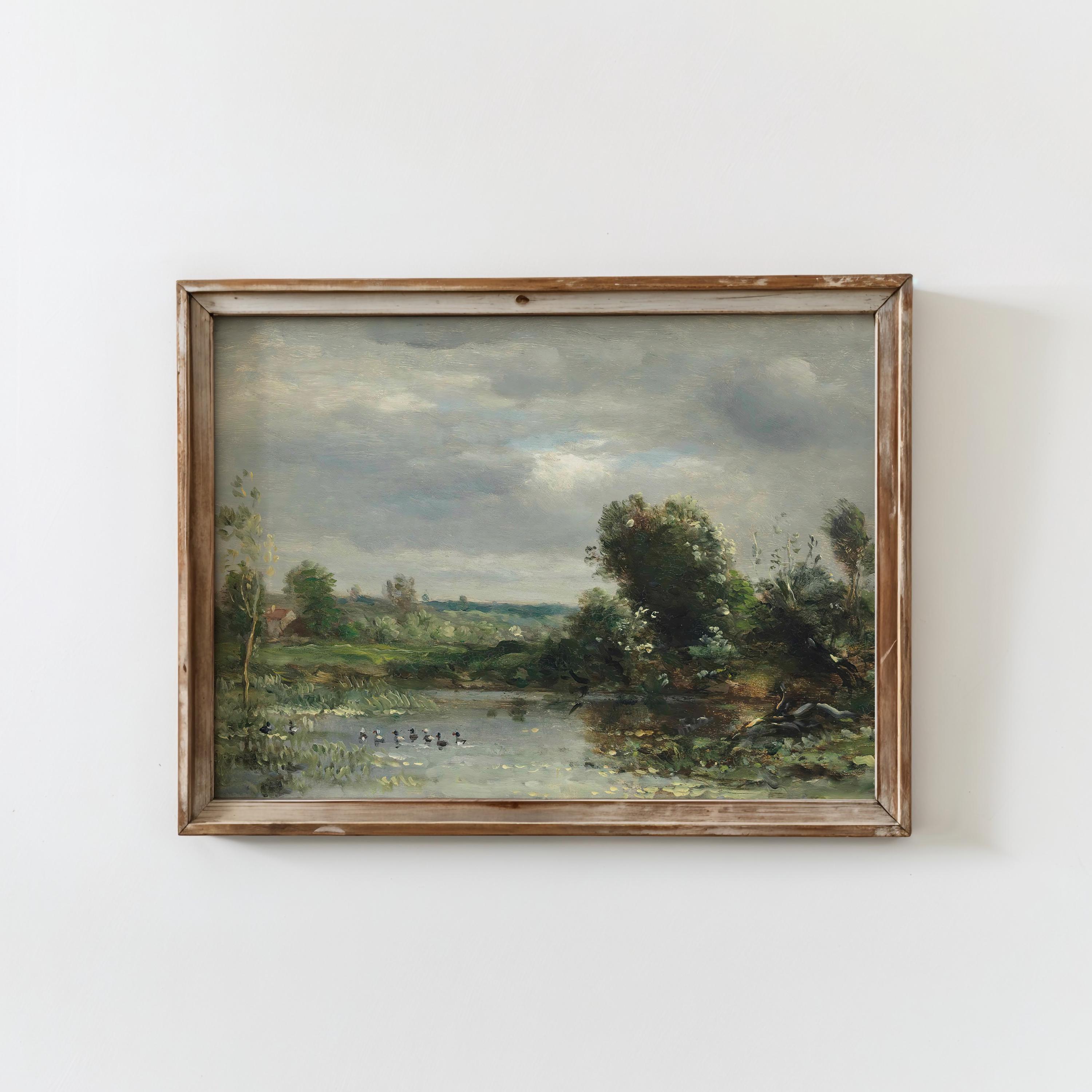 PRINTED Vintage Landscape Wall Art Rustic Pastoral River Painting ...