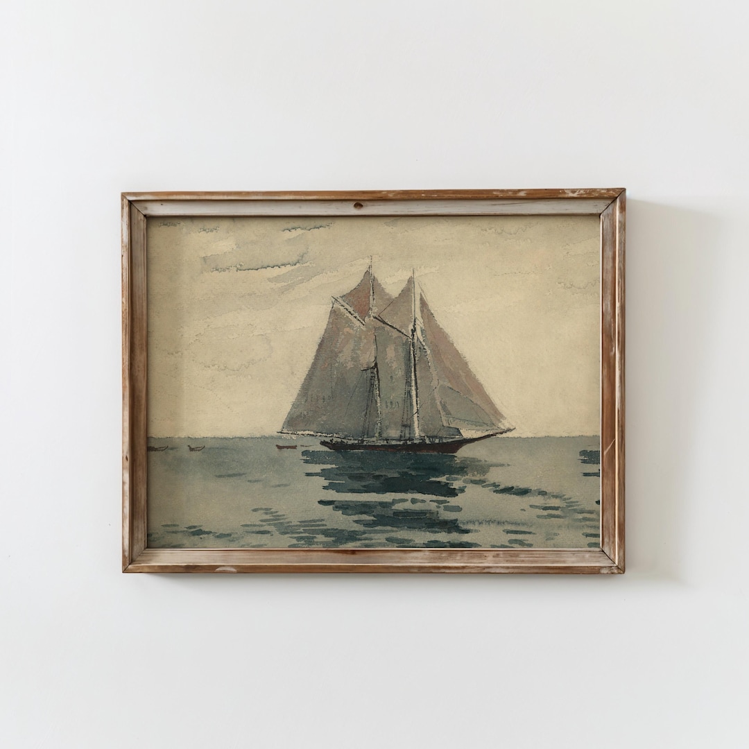 Vintage Nautical Painting Coastal Wall Art Ocean Decor Maritime ...