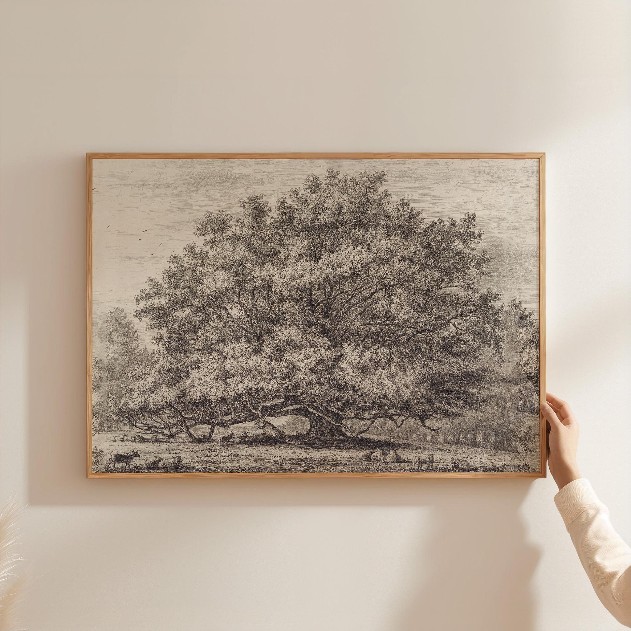 Oak Arkwork Vintage Oak Tree Wall Art Rustic Farmhouse Landscape Print Earth Tone ...
