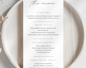 Printable Minimalist Menu Template, Editable Menu Card for Holidays + Dinner Party, Instant Download Canva Template, Modern Wedding Menu