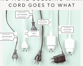 Utskrivbara kabeletiketter, redigerbara klistermärken för sladdorganisation, personliga etiketter för laddningskabel, kabelmarkörer, kabel- och sladdorganisation