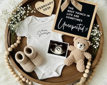 Unexpected Pregnancy Announcement Digital,Surprise Neutral Social Media Baby Reveal Instant Download,Editable Bear Ultrasound Canva Template