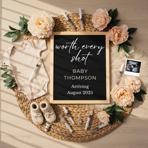 IVF Pregnancy Announcement Template with Needles, Editable Fertility Baby Announcement, Gender Neutral IVF Baby Reveal Post for Social Media